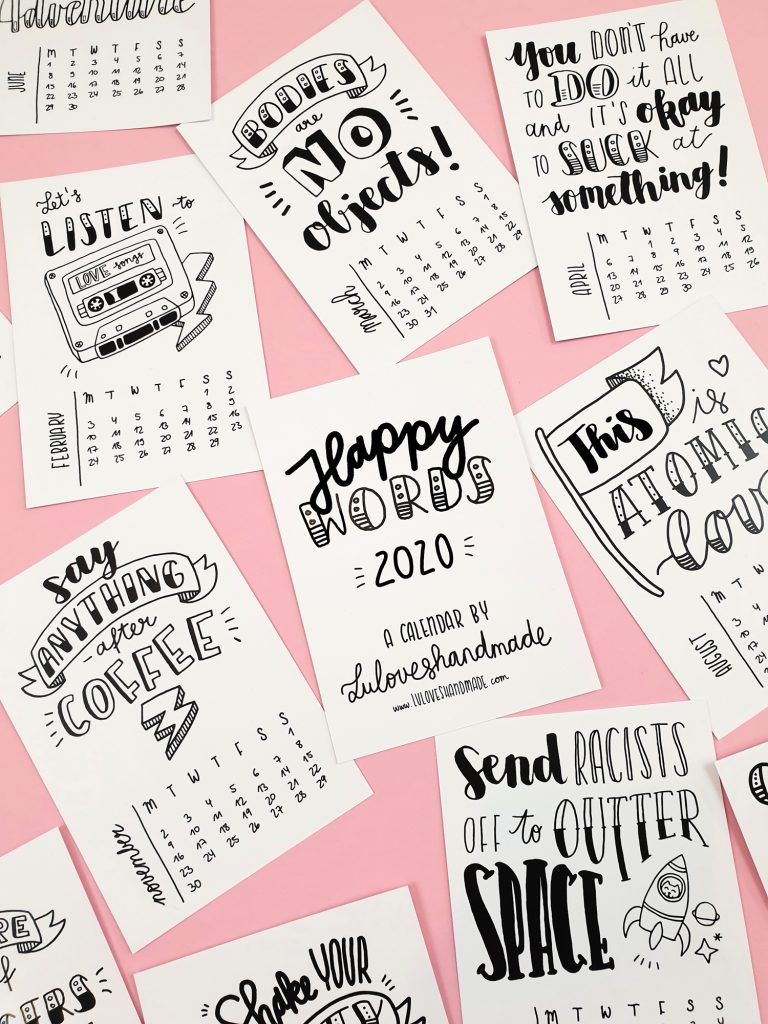 Happy Words - Free Handlettering Calendar Printable 2020
