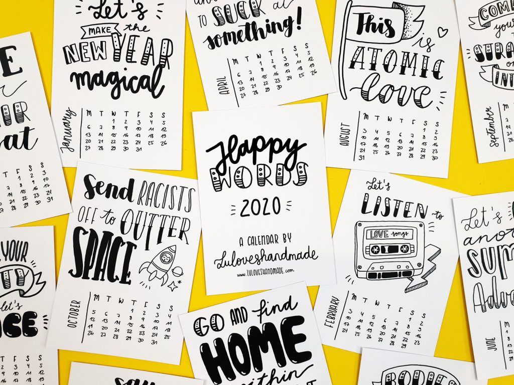 Happy Words - Free Handlettering Calendar Printable 2020