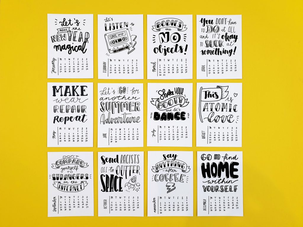 Happy Words - Free Handlettering Calendar Printable 2020