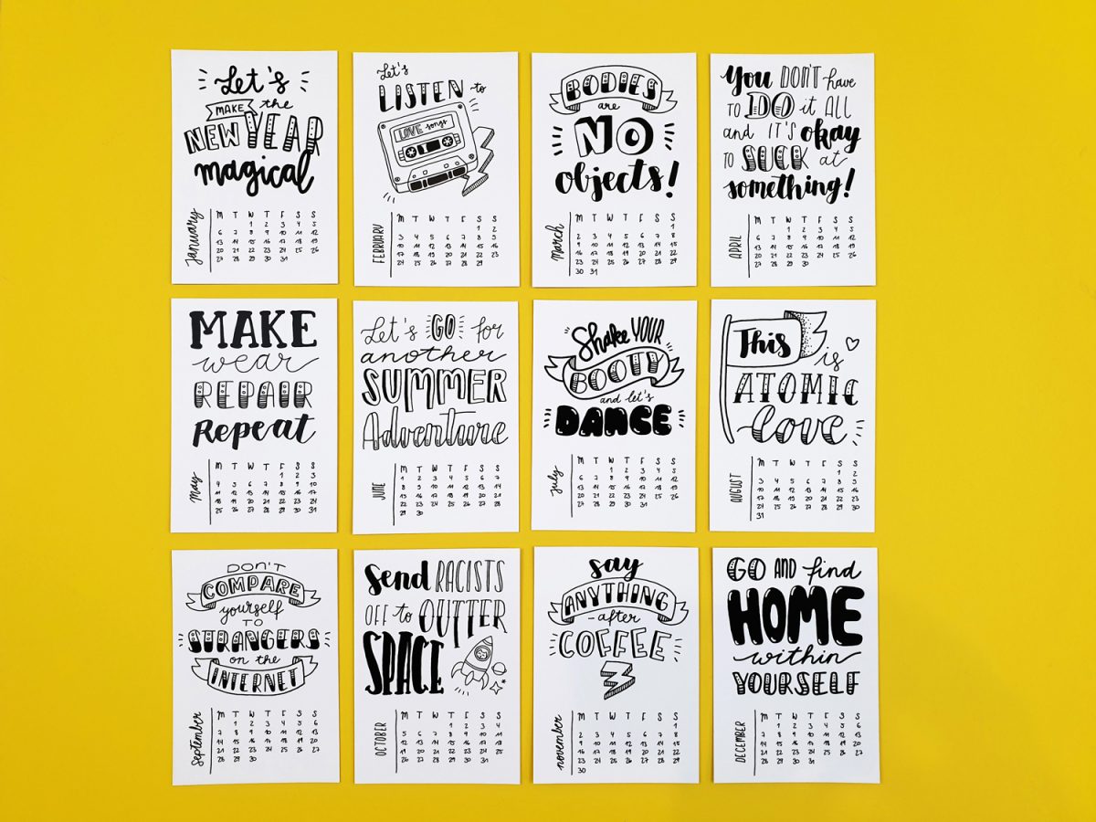 Happy Words - Free Handlettering Calendar Printable 2020
