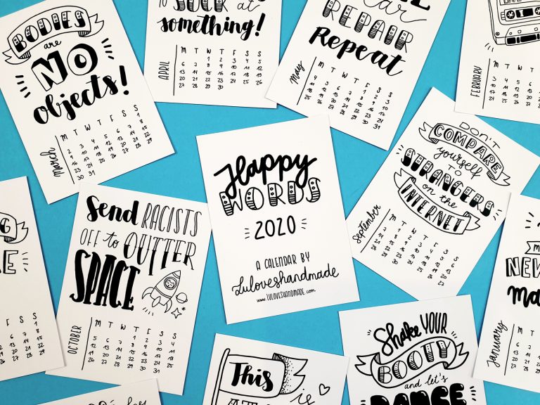 Happy Words - Free Handlettering Calendar Printable 2020